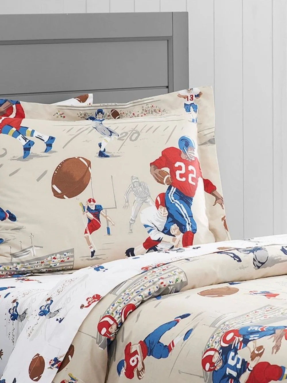 Pottery Barn Kids Football Print Bedding - Cream, Red, Blue